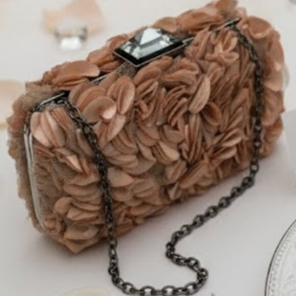 BCBGMAXAZRIA Floral Satin Petal Clutch with Gunmetal Chain + Dust Bag - Picture 5 of 5